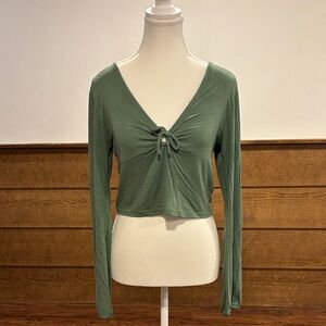 Elegant Green Long Sleeve Crop Top